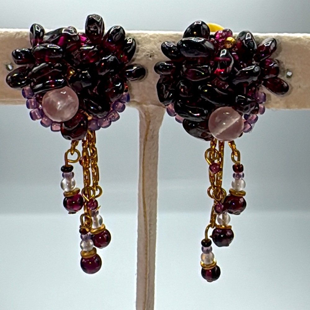 Old Bohemian Garnet Clip back Earrings.  Genuine.